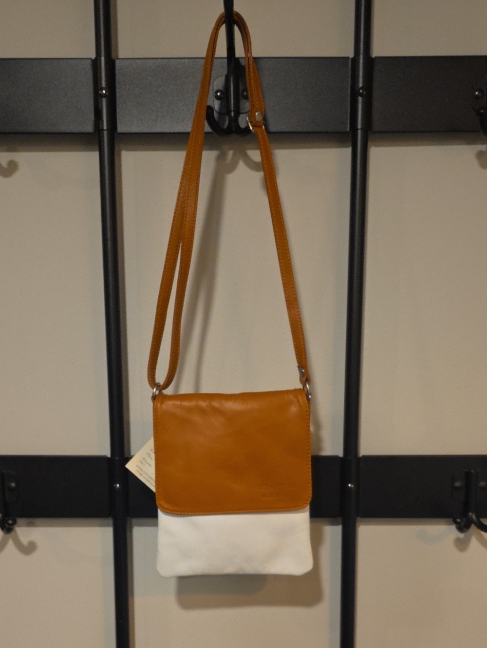 Two-Tone Tan and White Crossbody Shoulder Bag